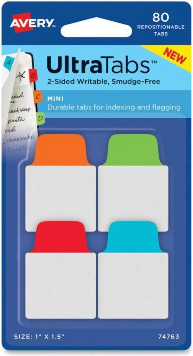Alt view image 5 of 18 - Avery Mini Ultra Tabs, 1 x 1.5, 2-Side Writable, Red/Blue/Orange, 80 Repositionable Tabs (74763)