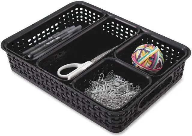 Alt view image 6 of 15 - Advantus Weave Bin Plastic 10-1/10"Wx13-2/5"Lx2-1/2"H 5/PK Black 37530
