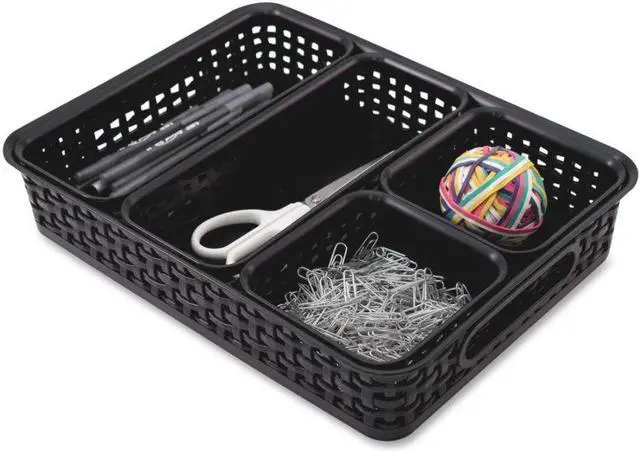 Alt view image 5 of 15 - Advantus Weave Bin Plastic 10-1/10"Wx13-2/5"Lx2-1/2"H 5/PK Black 37530