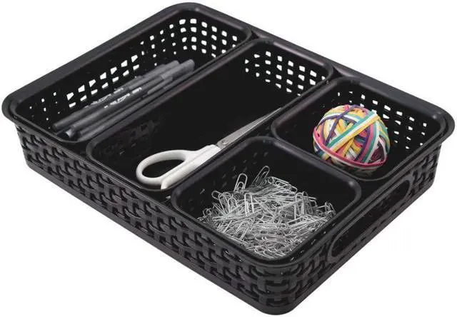 Alt view image 3 of 15 - Advantus Weave Bin Plastic 10-1/10"Wx13-2/5"Lx2-1/2"H 5/PK Black 37530