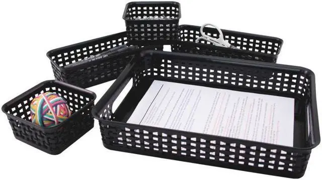 Alt view image 4 of 15 - Advantus Weave Bin Plastic 10-1/10"Wx13-2/5"Lx2-1/2"H 5/PK Black 37530