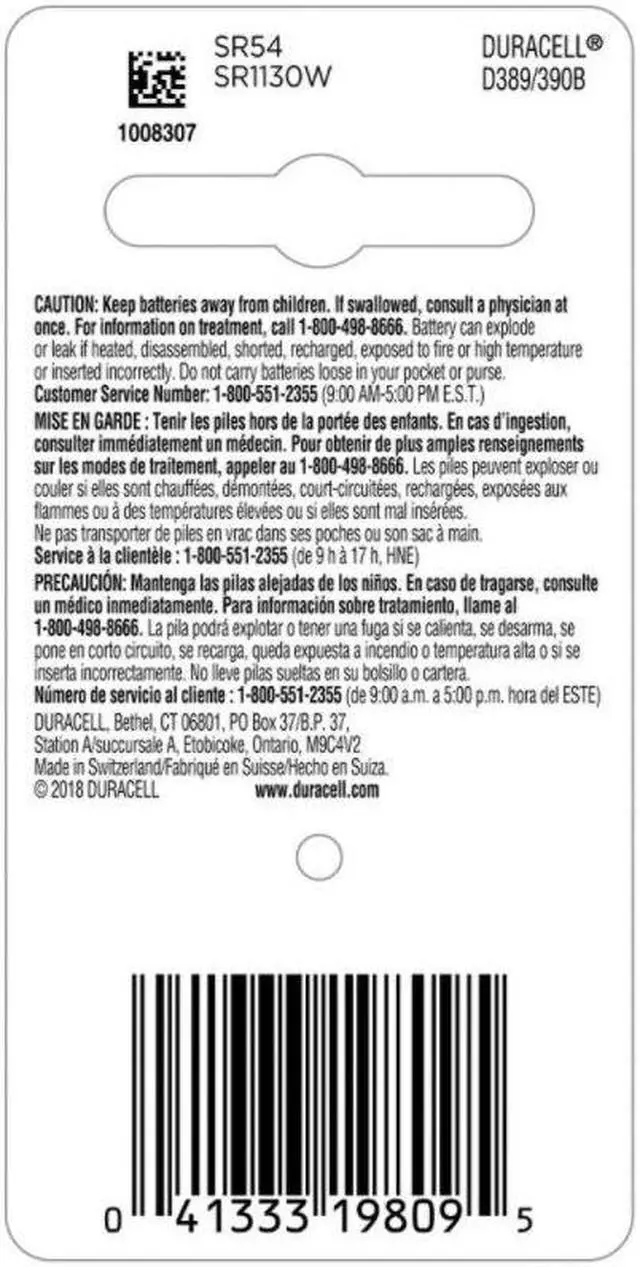 Alt view image 14 of 20 - Duracell Silver Oxide 389/390 Medical Battery 1.5V MND389BPK