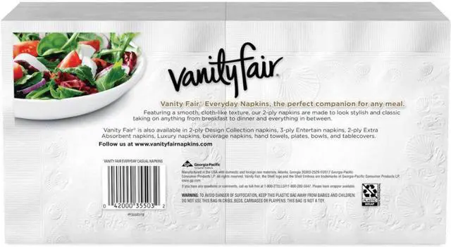 Alt view image 5 of 7 - Vanity Fair VanityFair Everyday Napkins - 2 Ply - White - Paper - Soft, Strong, Absorbent - For Breakfast, Dinner - 300