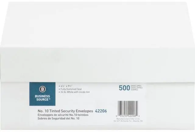 Alt view image 2 of 10 - Business Source Security Regular Envelopes No. 10 4-1/8"x9-1/2" 500/BX WE 42206
