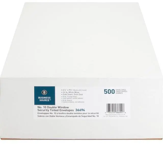 Alt view image 5 of 17 - Business Source Double Window Envelope No. 10 4-1/8"x9-1/2" 500/BX White 36694