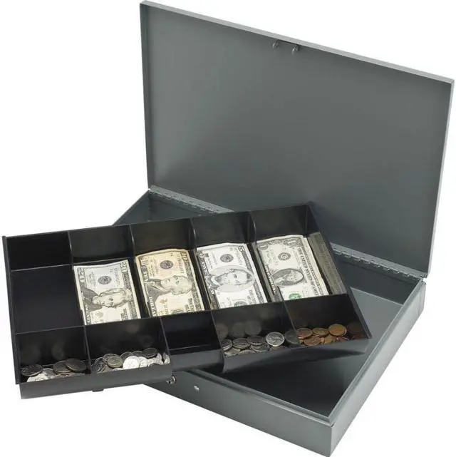 Alt view image 3 of 14 - Sparco Products 15500 Cash Box,w/ 2 Keys,10 Compartments,15-2/5" x 10-1/2" x 2-1/4, GY SPR15500