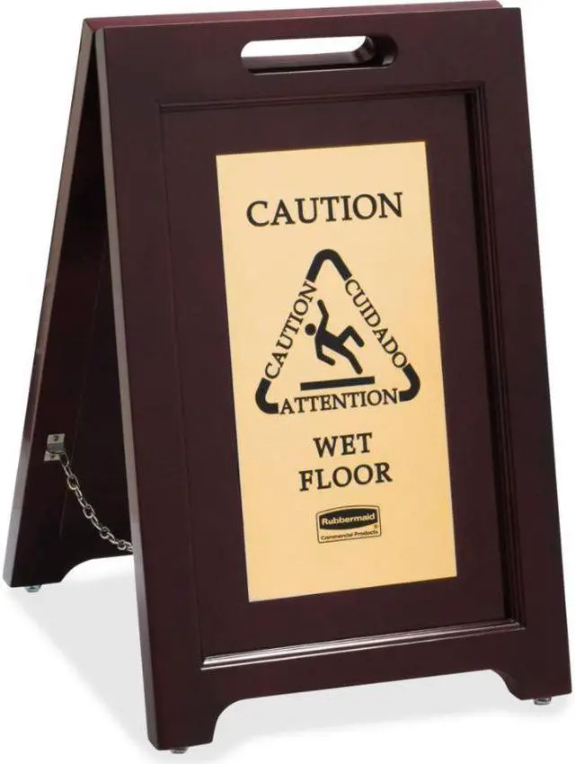 Main image of Executive 2-Sided Multi-Lingual Caution Sign, Brown/Brass, 15 x 23 1/2 1867507