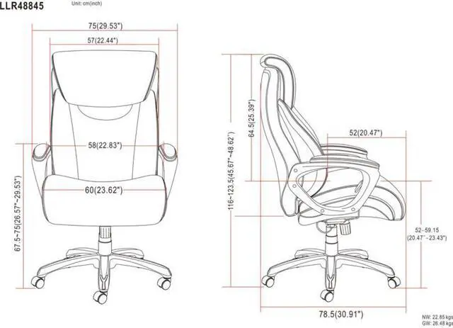 Alt view image 6 of 12 - Lorell Chair Big&Tall Hvy-duty Arms 28-1/2"x31-1/2"x48-1/4" BK 48845