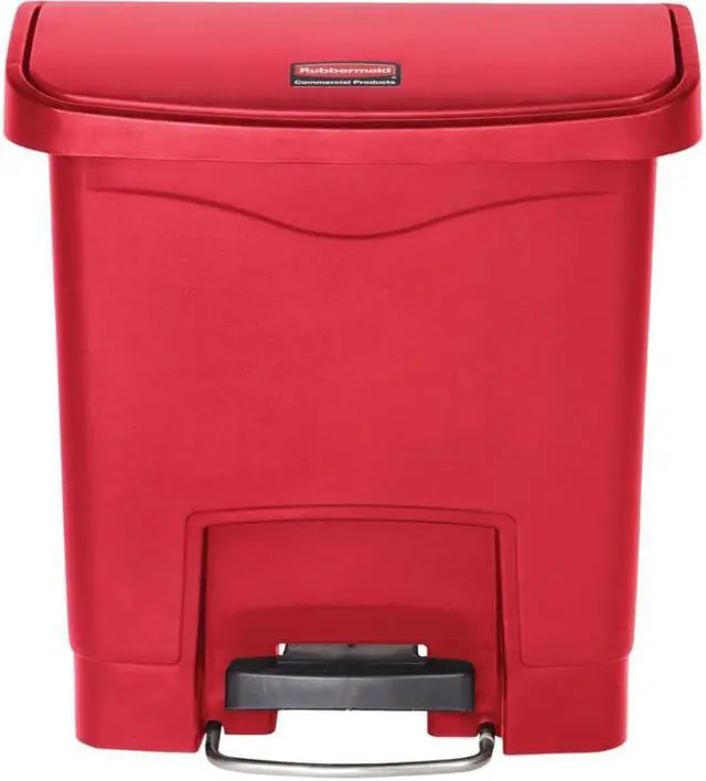 Alt view image 4 of 13 - Rubbermaid - FG1883563 - Slim Jim Resin Step-On Container, Front Step Style, 4 gal, Red