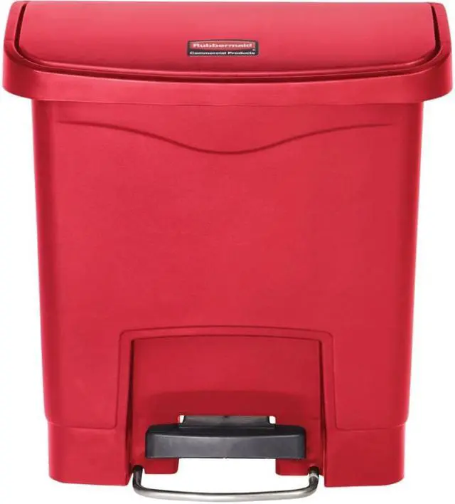 Alt view image 5 of 13 - Rubbermaid - FG1883563 - Slim Jim Resin Step-On Container, Front Step Style, 4 gal, Red