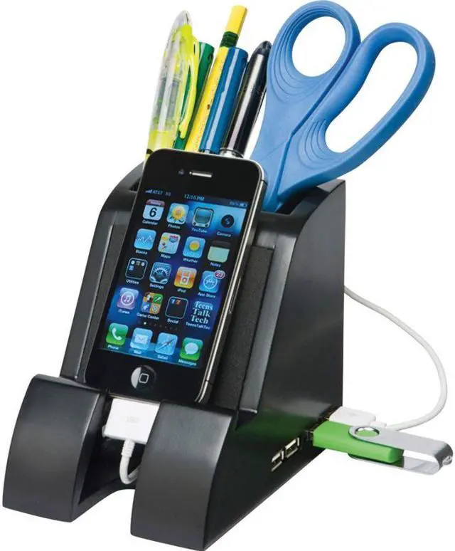 Alt view image 11 of 20 - Victor Smart Charge Pencil Cup with USB Charging Hub Black PH600