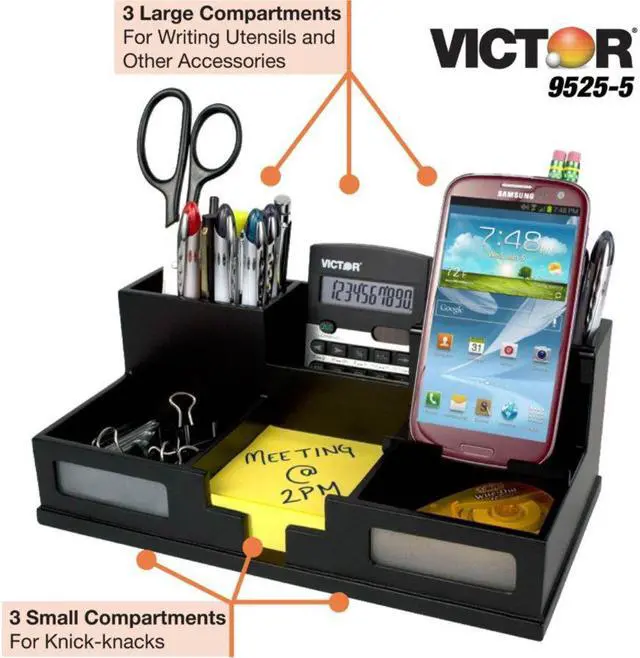 Alt view image 10 of 20 - VICTOR 9525-5 Desktop Organizer,Black,Wood,5-1/2 in. H
