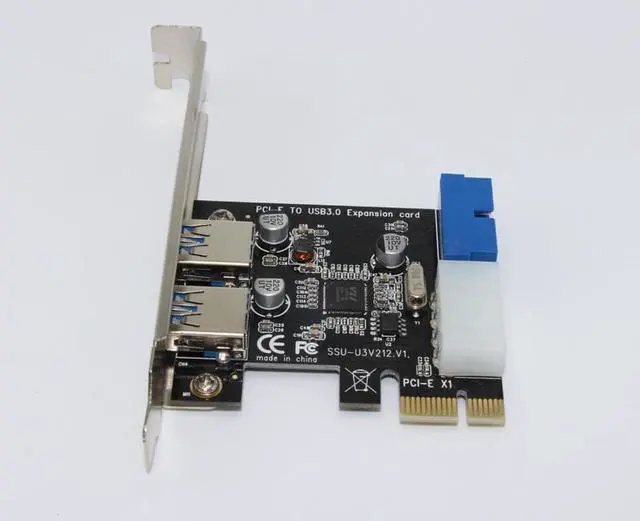 Alt view image 3 of 6 - Amify USB 3.0 PCI E Expansion Card Adapter External 2 Port USB3.0 Hub Internal 19pin Header PCI E Card 4pin IDE Power Connector