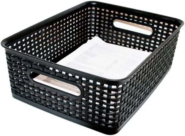 Alt view image 4 of 8 - Advantus Plastic Weave Bin Medium 14" x 10.5" x 4.63" Black 36003