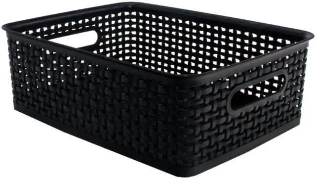 Alt view image 3 of 8 - Advantus Plastic Weave Bin Medium 14" x 10.5" x 4.63" Black 36003