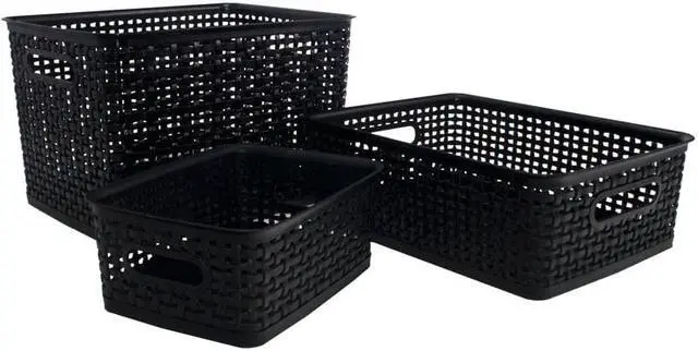 Alt view image 5 of 8 - Advantus Plastic Weave Bin Medium 14" x 10.5" x 4.63" Black 36003