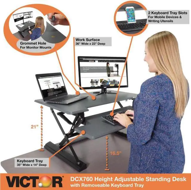 Alt view image 8 of 20 - VICTOR TECH DCX760G Standing Desk, 36, Gray