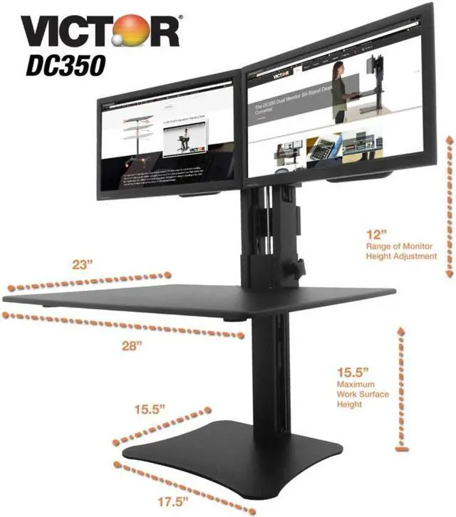 Alt view image 8 of 20 - Victor DC350 High Rise Collection Dual Monitor Sit-Stand Desk Converter, 28 X 23 X 15.5, Blk