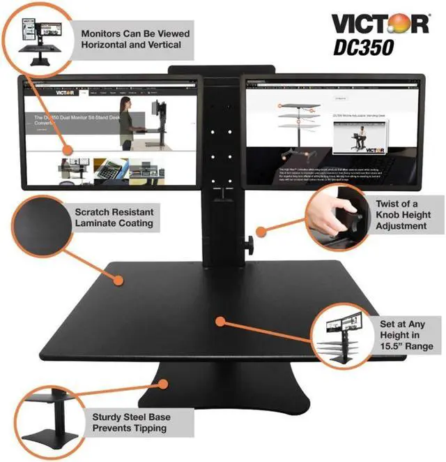 Alt view image 10 of 20 - Victor DC350 High Rise Collection Dual Monitor Sit-Stand Desk Converter, 28 X 23 X 15.5, Blk