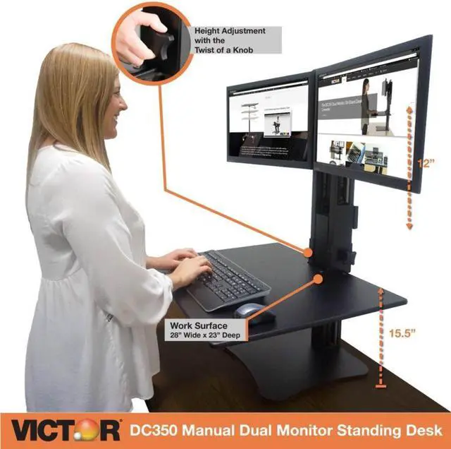 Alt view image 11 of 20 - Victor DC350 High Rise Collection Dual Monitor Sit-Stand Desk Converter, 28 X 23 X 15.5, Blk