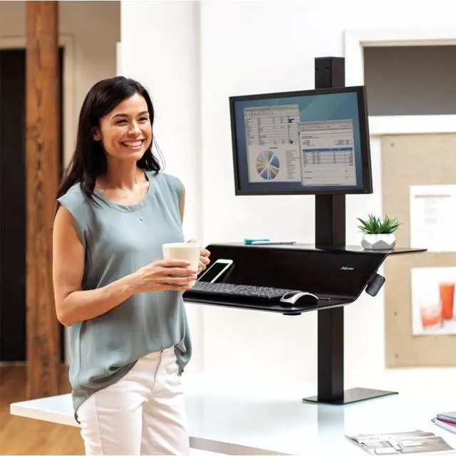 Alt view image 6 of 20 - Fellowes 8080101 Lotus Ve Sit-Stand Workstation - Desk Mount For Lcd Display / Keyboard / Mouse - Wood Veneer - Black Ash
