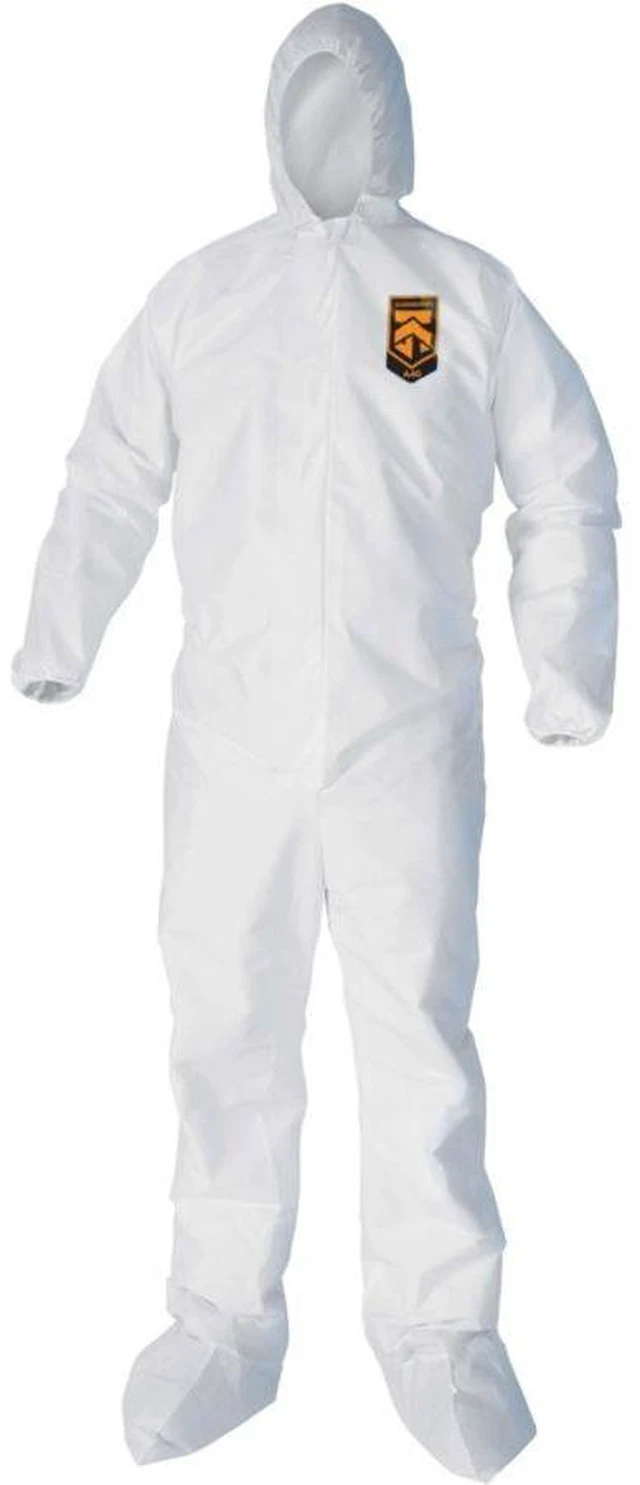 Alt view image 2 of 2 - Kimberly-Clark Liquid/Particle Protection Coveralls - Medium - Liquid, Dry Particle, Solid/Liquid Aerosol Protection - Film Laminate - White - Disposable - 25 / Carton - 44332