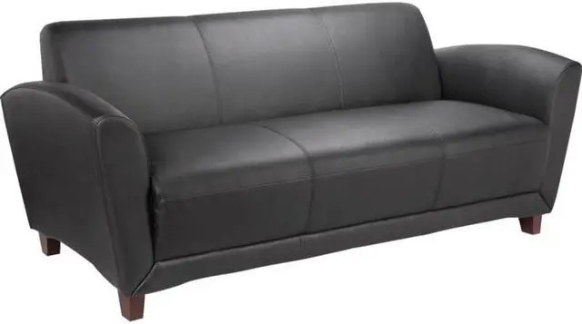 Alt view image 2 of 8 - Lorell Reception Sofa 75"x34-1/2"x31-1/4" Black Leather 68950