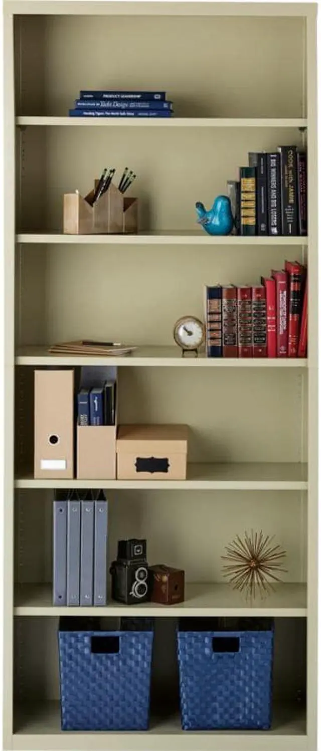 Alt view image 6 of 12 - Lorell Steel Bookcase 6-Shelf 34-1/2"x13"x82" Putty 41293