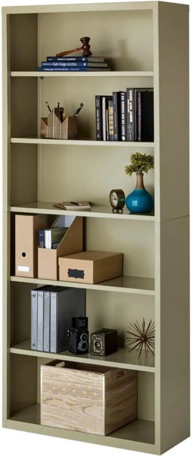 Alt view image 5 of 12 - Lorell Steel Bookcase 6-Shelf 34-1/2"x13"x82" Putty 41293