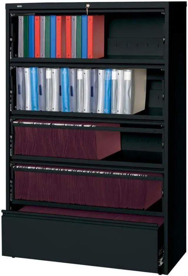 Alt view image 5 of 8 - Lorell Lateral File RCD 5-Drawer 42"x18-5/8"x68-3/4" Black 43517