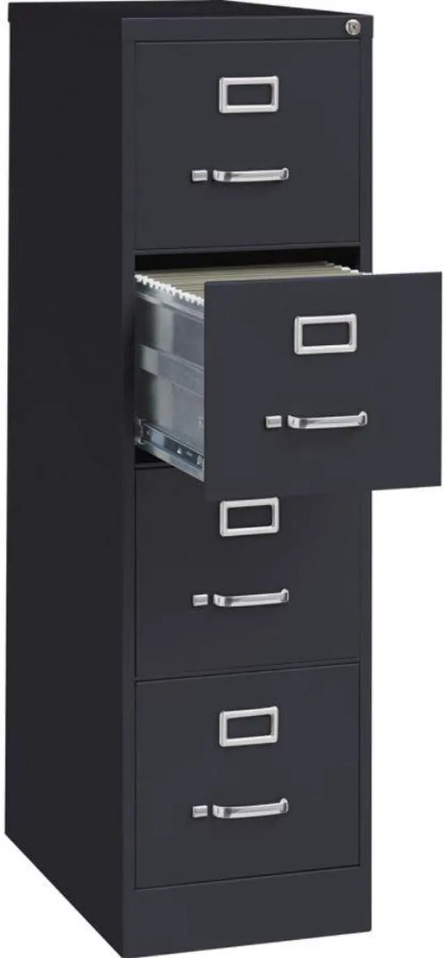 Alt view image 5 of 12 - Lorell 4-Drawer Vertical File w/ Lock 15"x25"x52" Black 60650
