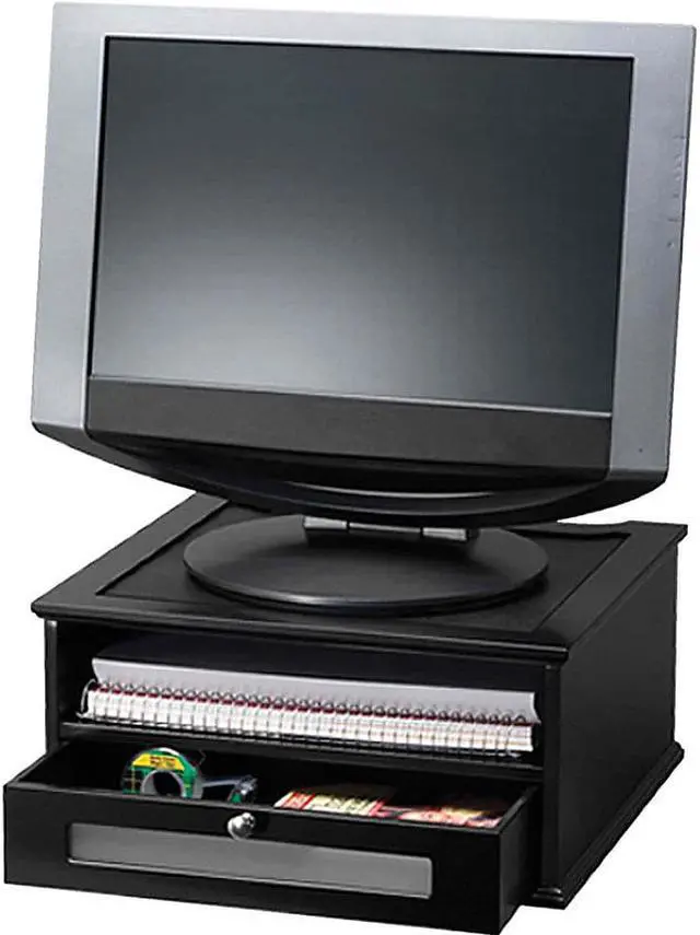 Alt view image 9 of 16 - Victor Wood and Metal Desktop Monitor Stand 13 x 13 x 6 1/2 Black 11755