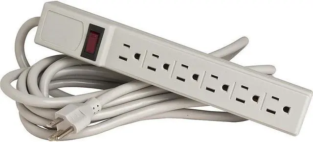 Alt view image 4 of 7 - Power Strip,6 Outlet,Built-in Circuit Breaker,15' Cord,Gray CCS55157