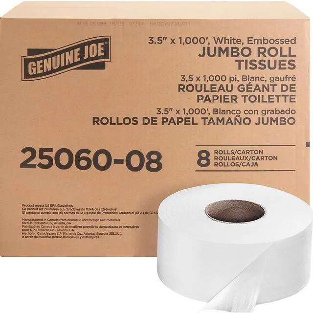 Main image of Genuine Joe Bath Tissue Roll 2-Ply 3-7/8"x9"x3-1/2" 1000' 8/CT White 2506008