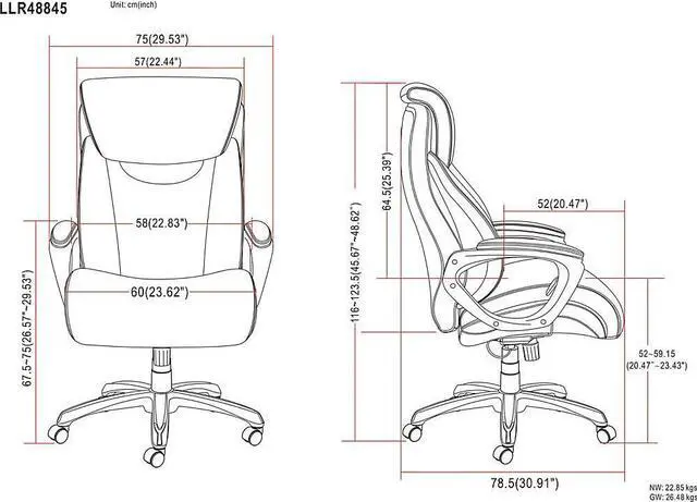 Alt view image 10 of 12 - Lorell Chair Big&Tall Hvy-duty Arms 28-1/2"x31-1/2"x48-1/4" BK 48845