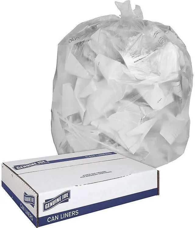 Alt view image 8 of 12 - Genuine Joe Trash Can Liner 55-60 Gallon .8Mil 38"x58" 100/BX Clear 01014