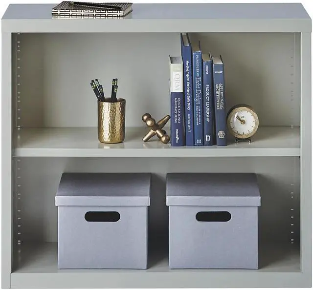 Alt view image 3 of 10 - Lorell Steel Bookcase 2-Shelf 34-1/2"x13"x30" Light Gray 41280
