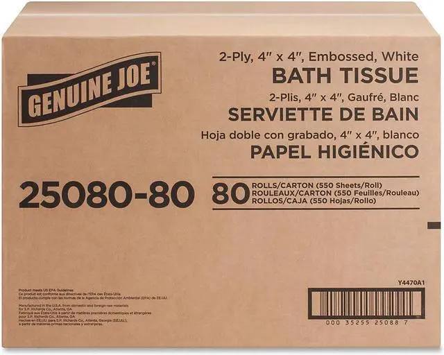 Alt view image 7 of 15 - Genuine Joe Bath Tissue Rolls 2-Ply 550 Sht 4"x3.15" 80/CT WE 2508080