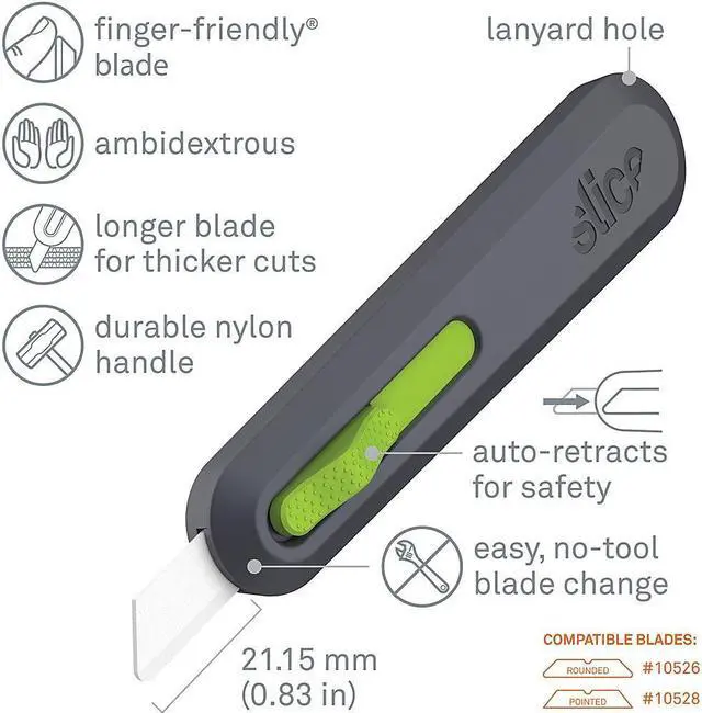 Alt view image 17 of 20 - Slice Smarty Series Auto-Retract Utility Knife-Grey/Green