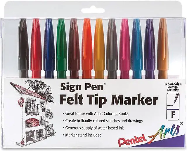 Alt view image 8 of 14 - Pentel Sign Pens Fiber Tip Bold Point 12/PK Assorted S52012