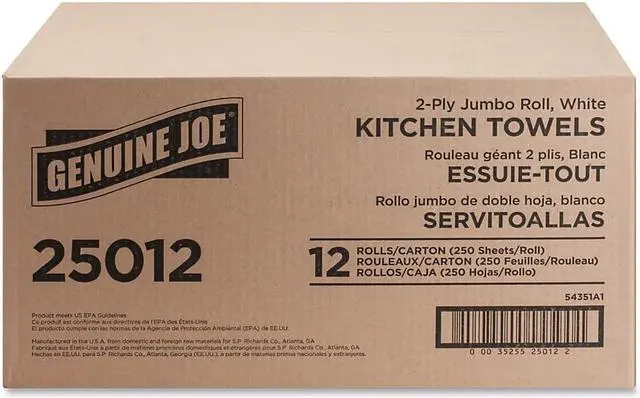 Alt view image 2 of 6 - Genuine Joe 250-sheet Roll Kitchen Towels - 2 Ply - 8" x 11" - 250 Sheets/Roll - White - Paper - Perforated, Chlorine-fr