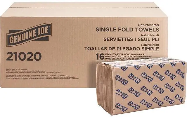 Alt view image 9 of 14 - Genuine Joe Single-Fold Towel 10-1/4"x9-1/10" 250 Sh/PK 16PK/CT NL 21020
