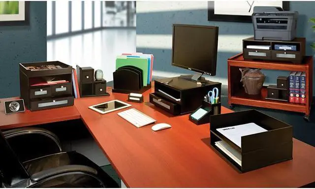 Alt view image 8 of 16 - Victor Wood and Metal Desktop Monitor Stand 13 x 13 x 6 1/2 Black 11755