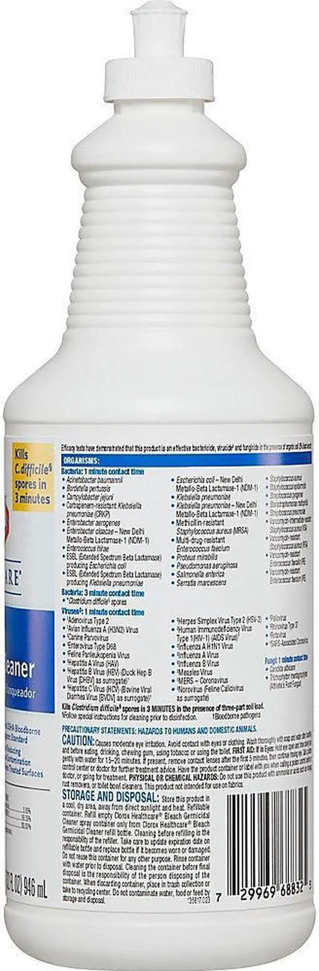 Alt view image 2 of 6 - Clorox Bleach Germicidal Cleaner, 32 oz Pull-Top Bottle, 6/Carton CLO68832CT