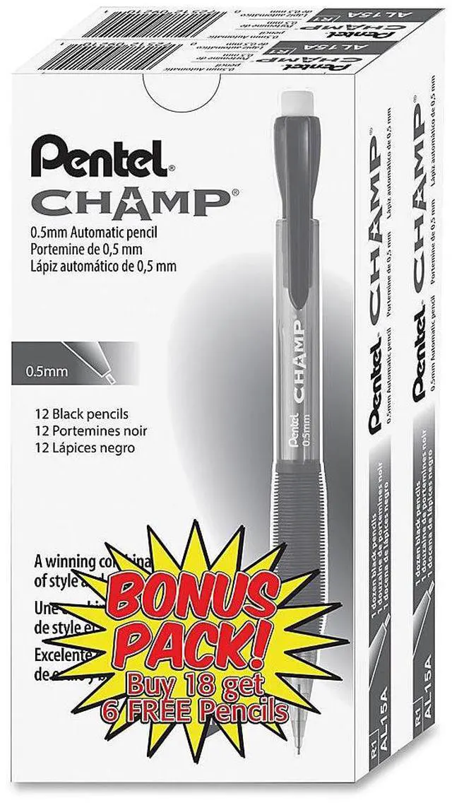 Alt view image 8 of 20 - Pentel AL15ASW2 Champ Mechanical Pencil, 0.5mm, 24/PK, Black