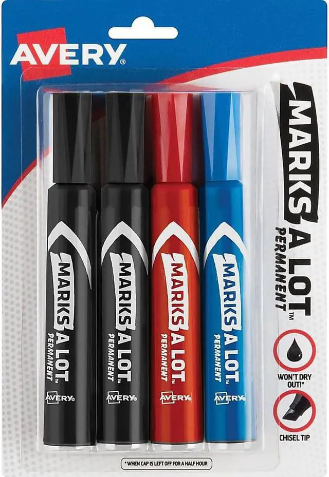 Alt view image 4 of 17 - Marks-A-Lot Regular Desk Style Permanent Marker Chisel Tip Assorted 4/Set 07905