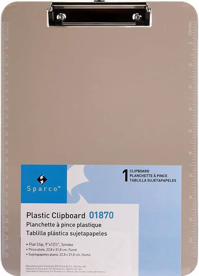 Alt view image 11 of 14 - Business Source Clipboard Plastic w/Flat Clip 9"x12" Smoke 01870