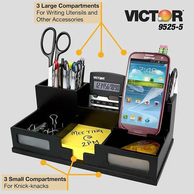 Alt view image 13 of 20 - VICTOR 9525-5 Desktop Organizer,Black,Wood,5-1/2 in. H