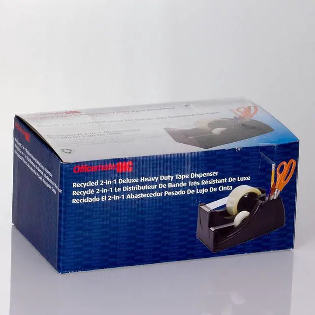 Alt view image 9 of 20 - Officemate Recycled 2-in-1 Heavy Duty Tape Dispenser 1" and 3" Cores Black 96690