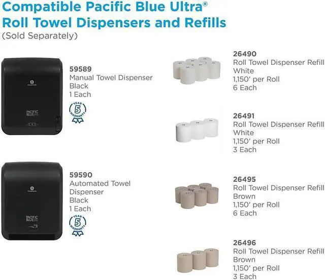 Alt view image 6 of 10 - Georgia-Pacific Pacific Blue White Ultra Towels - 7.87" x 1150 ft - White - Paper - Flexible, Cleaning, Biodegradable - 6 - 6 / Carton